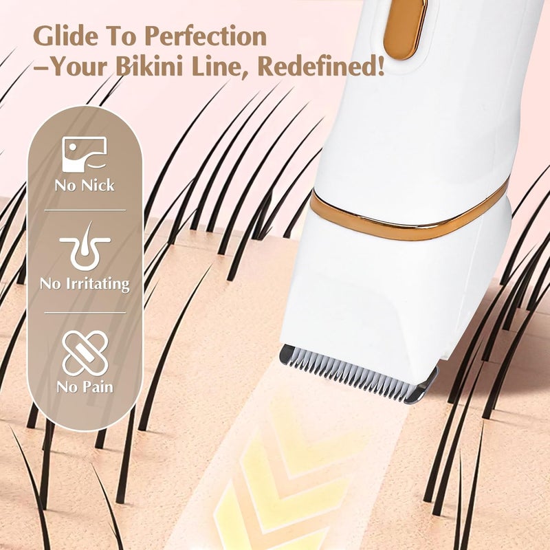 Eilveey Electric Bikini Trimmer for Women - 5 in 1 Rechargeable Electric Razors for Women, IPX7 Waterproof Pubic Hair Trimmer, Painless Womens Body Shaver, Facial Razor & Nose Hair Shaver, White - Image 3